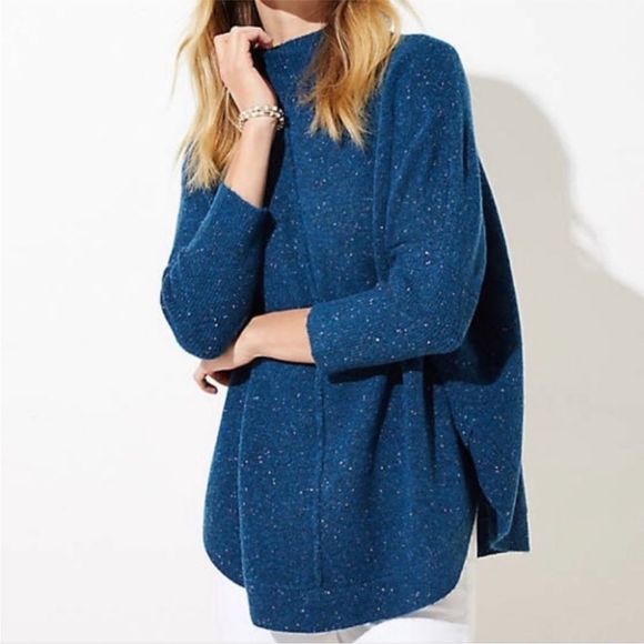 LOFT Sweaters - LOFT Plus Flecked Mock Neck Poncho Sweater Size L